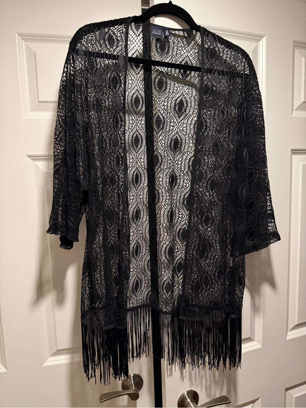 Saks Fifth Avenue Black Crochet Fringe Kimono